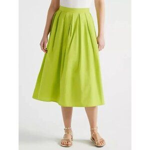 Scoop Ladies Kiwi Zip Up Midi Casual High Waisted Full Pleated Skirt Size S NEW